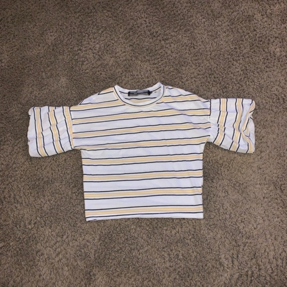 Code Mode Bell drop short sleeve striped blouse